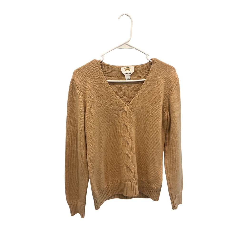 Talbots Womens Cashmere Blend V-Neck Cable Knit Sweater Preppy Quiet Luxury M